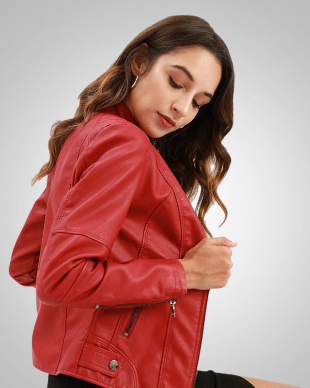 Leila | Damen Klassische Lederjacke mit hohem Kragen