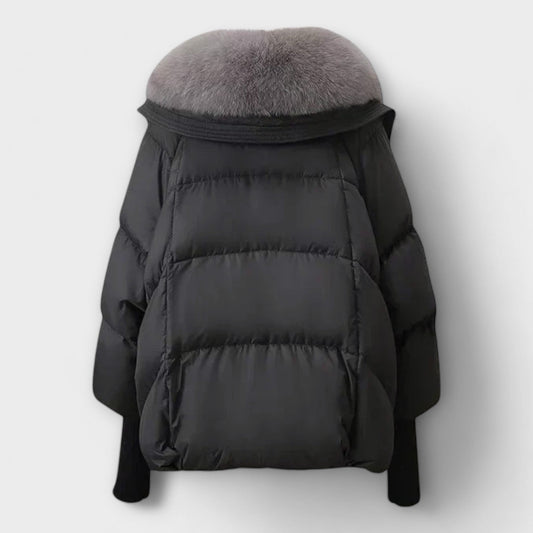 Anna | Damen Kurze Oversize Pufferjacke mit Kunstfellkragen