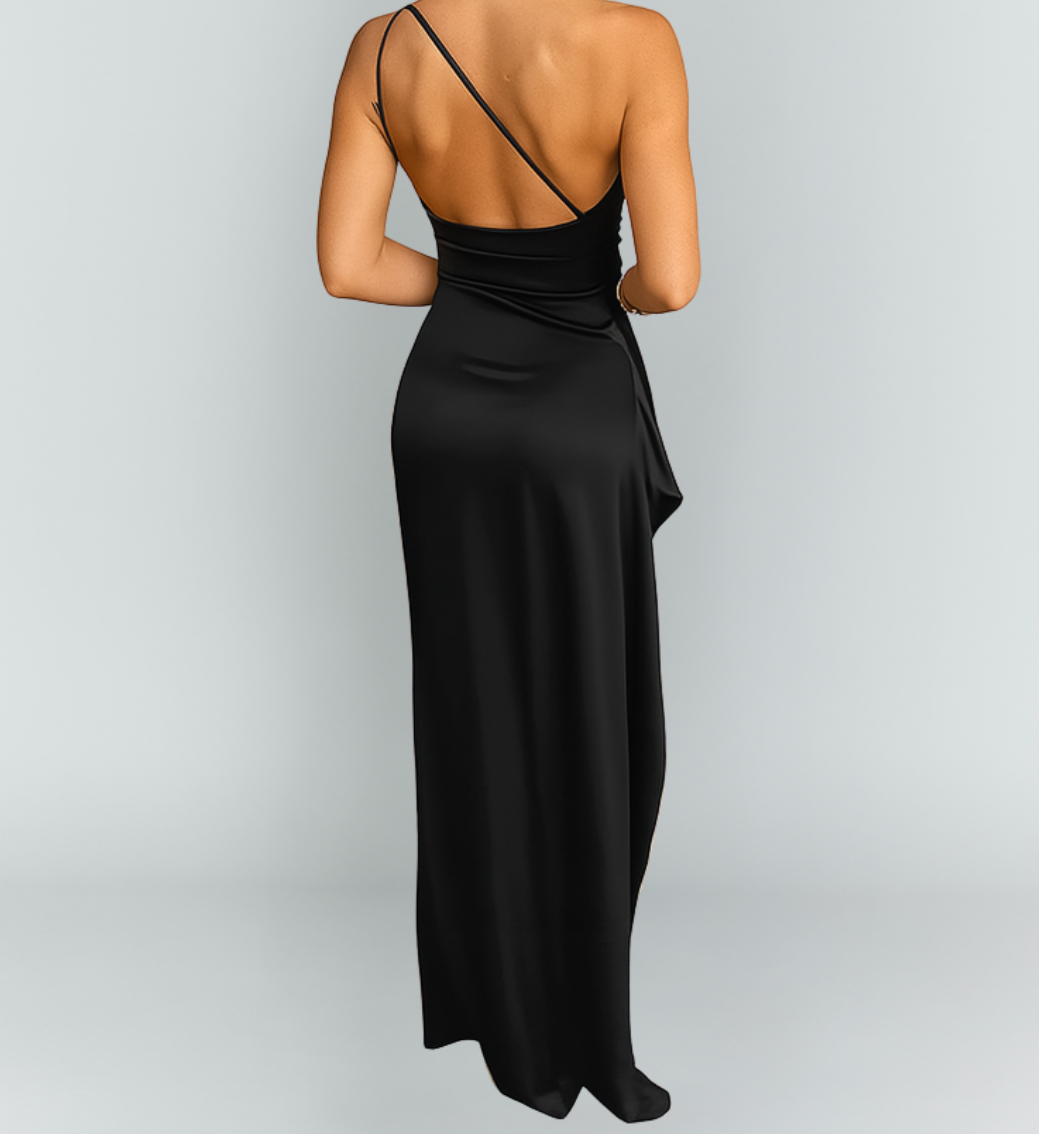Carmen | Damen Elegantes One-Shoulder Maxikleid mit Seitenschlitz
