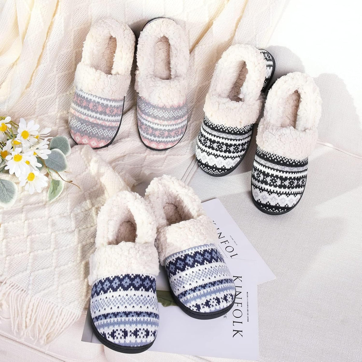 Lina | Damen Gestrickte Gefütterte Hausschuhe