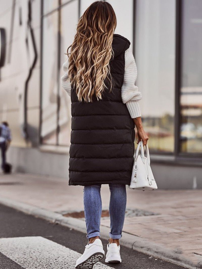 Maud | Damen Ärmellose Lange Daunenjacke mit Kapuze