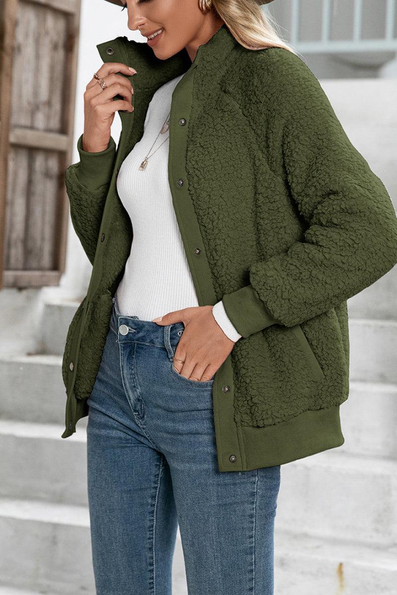 Selma | Damen Warme Sherpa Teddyjacke mit Knöpfen