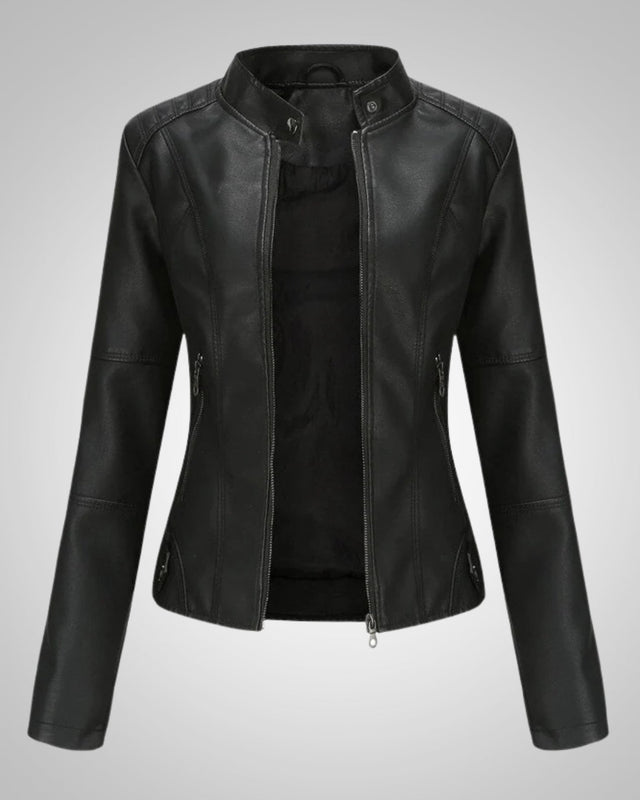 Leila | Damen Klassische Lederjacke mit hohem Kragen