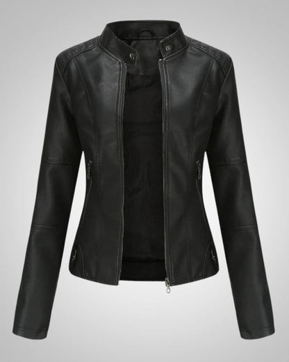 Leila | Damen Klassische Lederjacke mit hohem Kragen