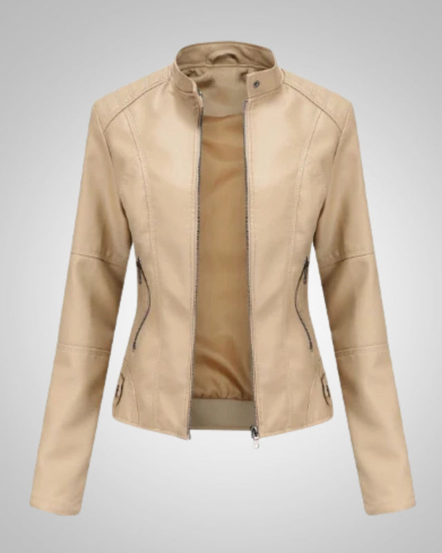Leila | Damen Klassische Lederjacke mit hohem Kragen