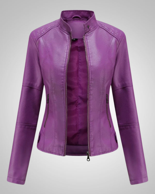 Leila | Damen Klassische Lederjacke mit hohem Kragen
