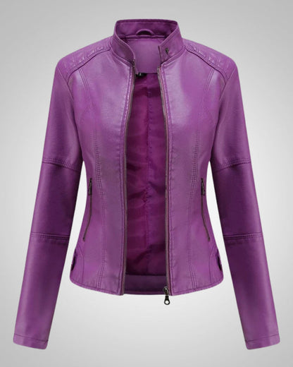 Leila | Damen Klassische Lederjacke mit hohem Kragen