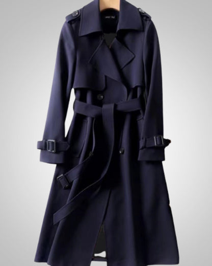 Annina | Damen Langer Taillierter Trenchcoat mit Gürtel