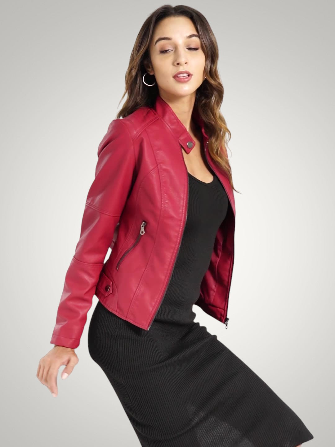 Noemi | Damen Leder Bikerjacke mit Stehkragen