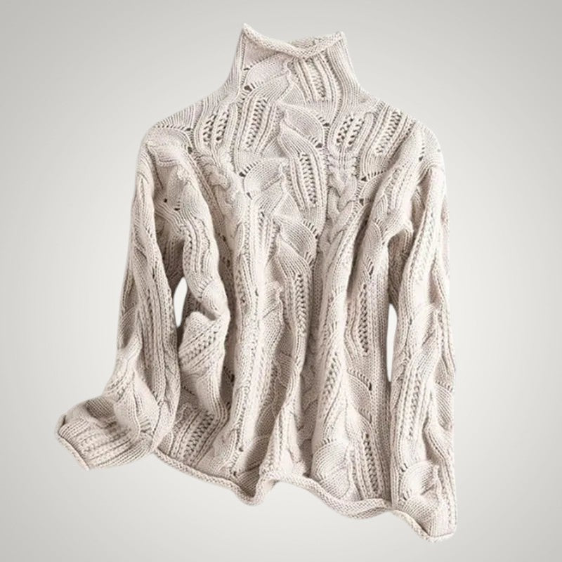 Pauline | Damen Zopfmuster Strickpullover mit Rollkragen