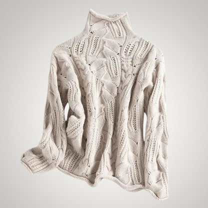 Pauline | Damen Zopfmuster Strickpullover mit Rollkragen