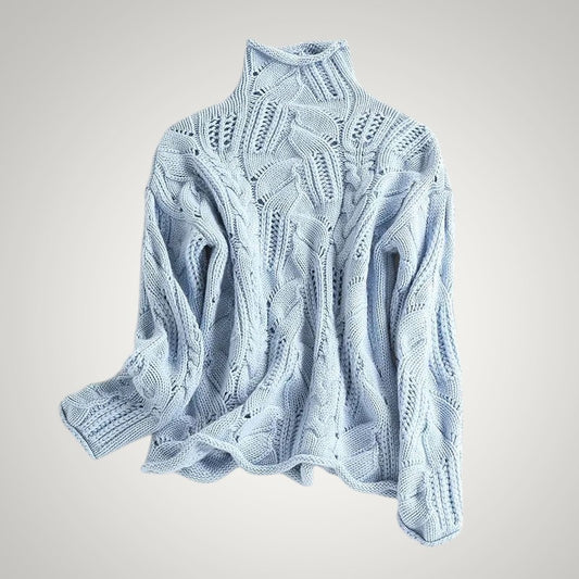 Pauline | Damen Zopfmuster Strickpullover mit Rollkragen