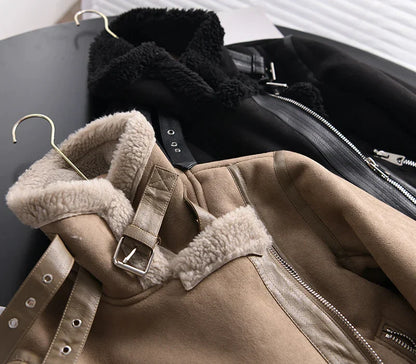 Diana | Damen Sherpa-Gefütterte Linde Wildleder Bikerjacke