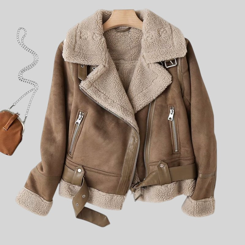 Diana | Damen Sherpa-Gefütterte Linde Wildleder Bikerjacke