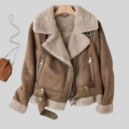 Diana | Damen Sherpa-Gefütterte Linde Wildleder Bikerjacke