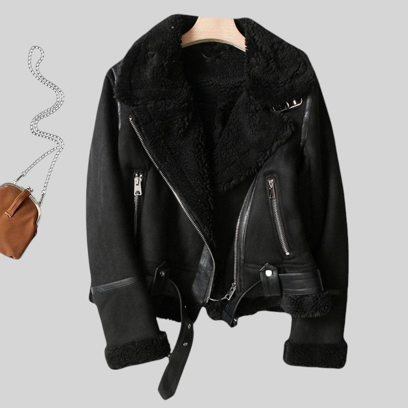 Diana | Damen Sherpa-Gefütterte Linde Wildleder Bikerjacke