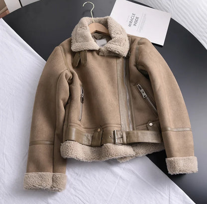 Diana | Damen Sherpa-Gefütterte Linde Wildleder Bikerjacke