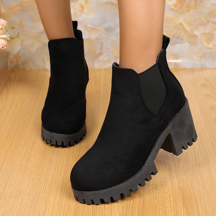 Aline | Damen Chelsea Stiefel mit hohem Absatz und grober Profilsohle