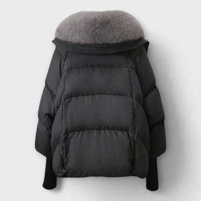 Anna | Damen Kurze Oversize Pufferjacke mit Kunstfellkragen