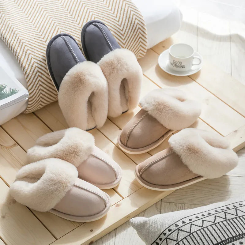 Astrid | Damen Gefütterte Winter Hausschuhe mit Flauschkragen