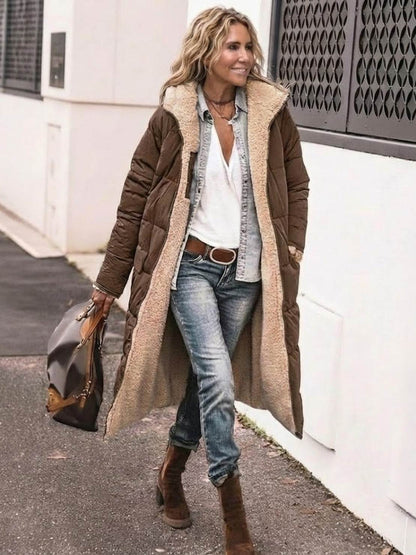 Bettina | Damen Sherpa Futter Teddymantel mit Kapuze