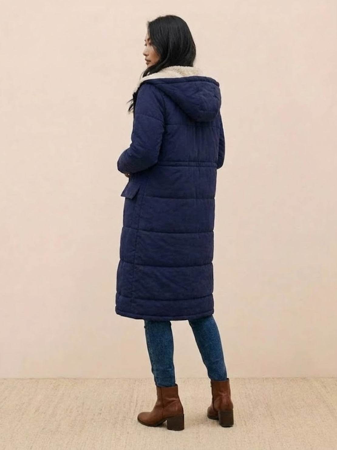 Bettina | Damen Sherpa Futter Teddymantel mit Kapuze
