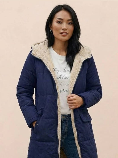 Bettina | Damen Sherpa Futter Teddymantel mit Kapuze