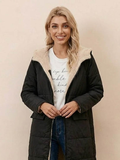 Bettina | Damen Sherpa Futter Teddymantel mit Kapuze