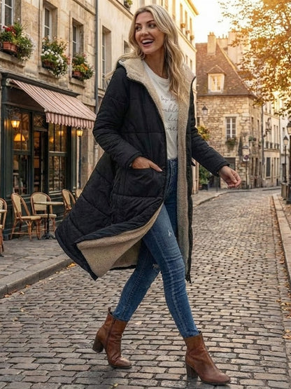 Bettina | Damen Sherpa Futter Teddymantel mit Kapuze