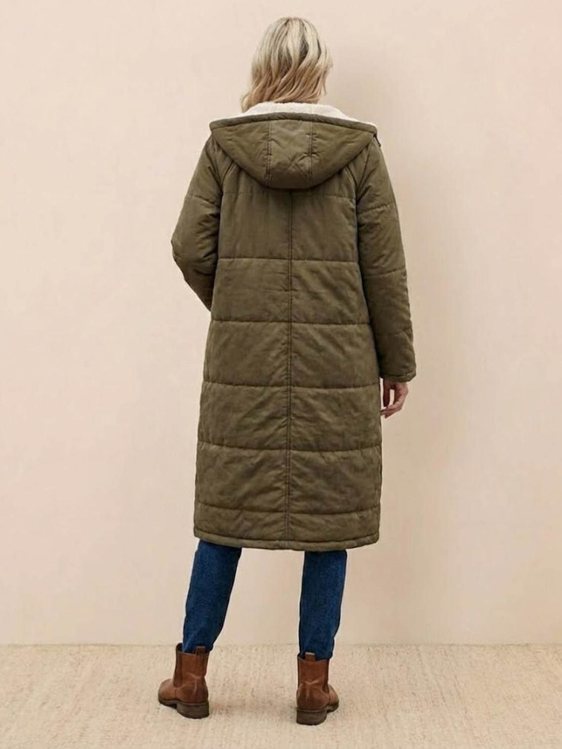 Bettina | Damen Sherpa Futter Teddymantel mit Kapuze