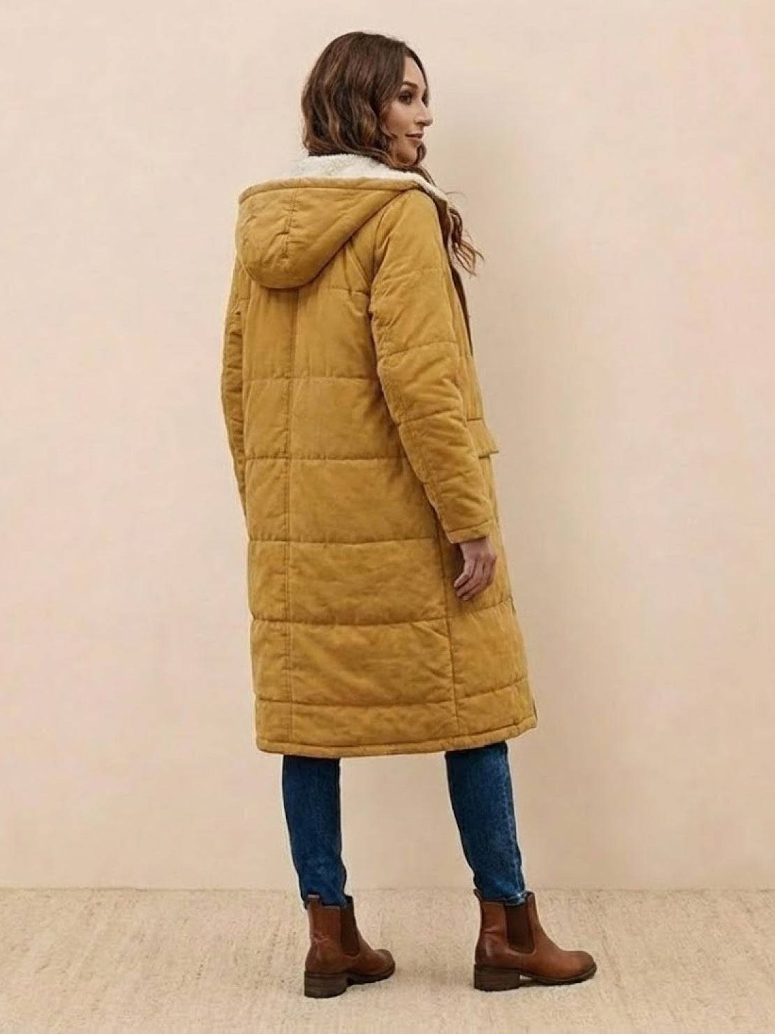 Bettina | Damen Sherpa Futter Teddymantel mit Kapuze