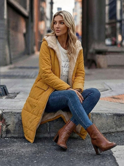 Bettina | Damen Sherpa Futter Teddymantel mit Kapuze