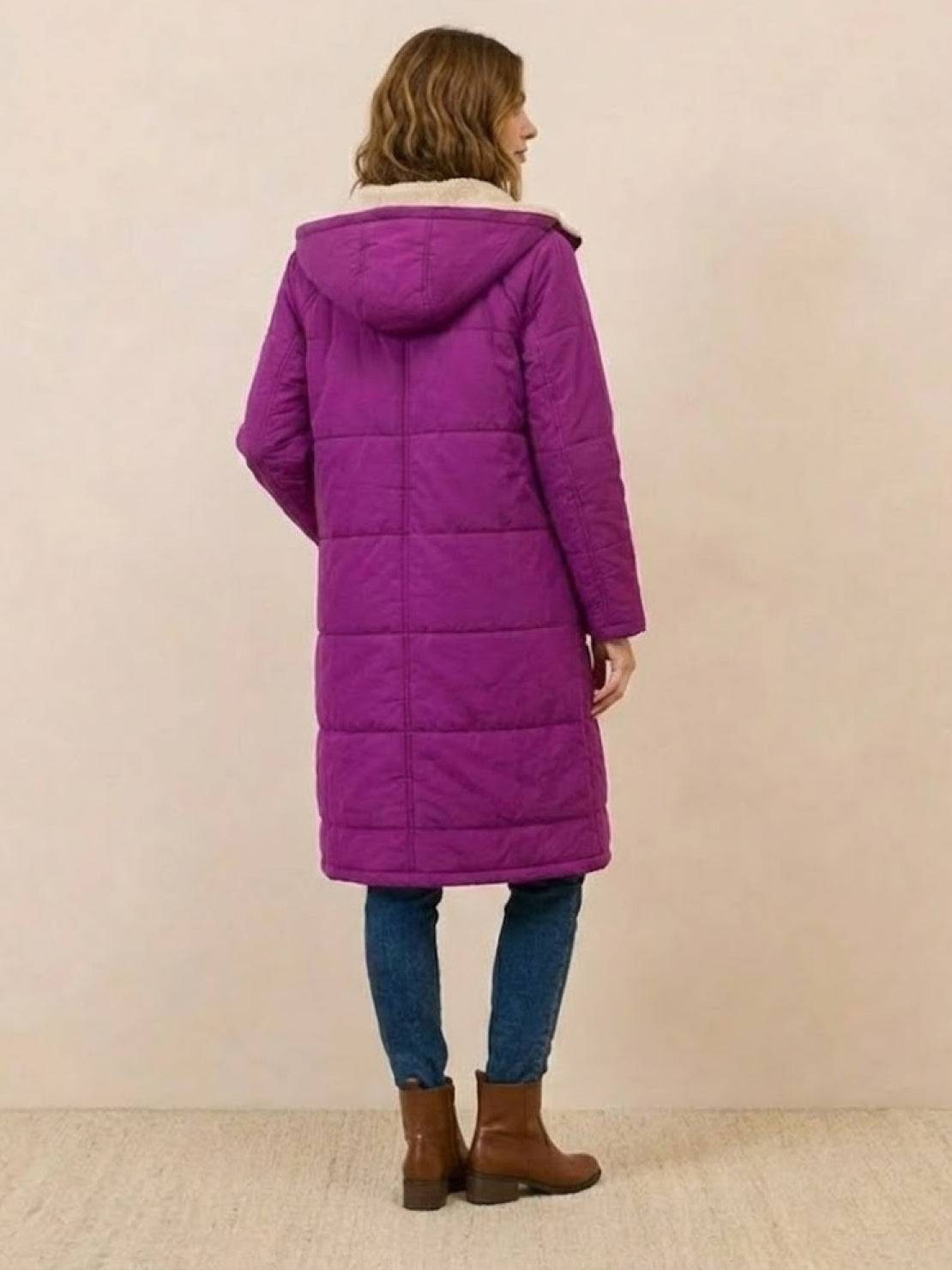 Bettina | Damen Sherpa Futter Teddymantel mit Kapuze