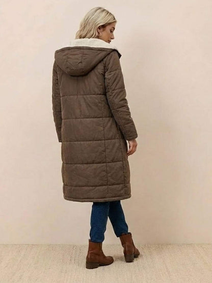 Bettina | Damen Sherpa Futter Teddymantel mit Kapuze