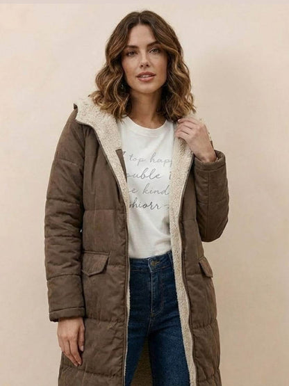 Bettina | Damen Sherpa Futter Teddymantel mit Kapuze