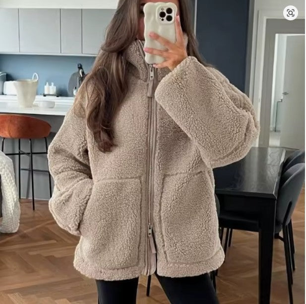 Christa | Damen Oversize Teddyjacke mit Reissverschluss