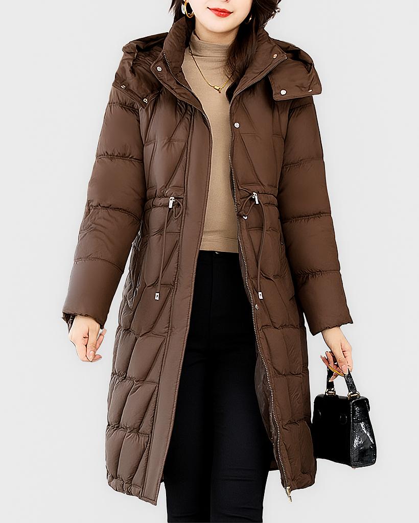 Colette | Damen Lange gesteppte Pufferjacke mit Kapuze