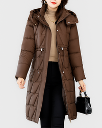 Colette | Damen Lange Gesteppte Pufferjacke mit Kapuze
