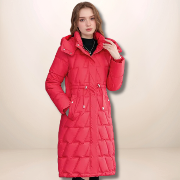 Colette | Damen Lange gesteppte Pufferjacke mit Kapuze