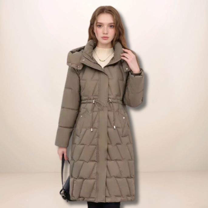 Colette | Damen Lange gesteppte Pufferjacke mit Kapuze