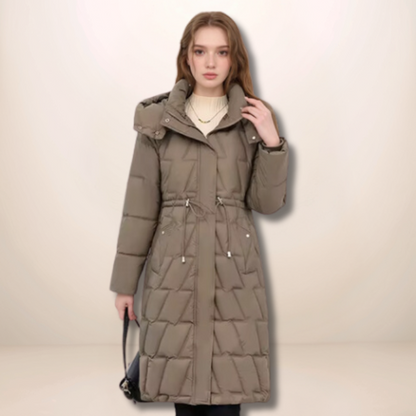 Colette | Damen Lange gesteppte Pufferjacke mit Kapuze