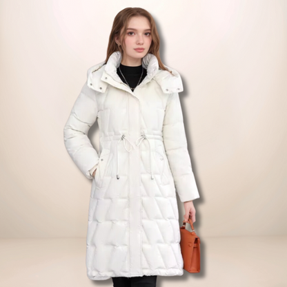 Colette | Damen Lange gesteppte Pufferjacke mit Kapuze