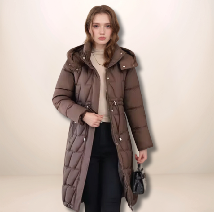 Colette | Damen Lange gesteppte Pufferjacke mit Kapuze