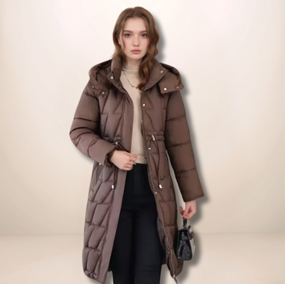 Colette | Damen Lange gesteppte Pufferjacke mit Kapuze