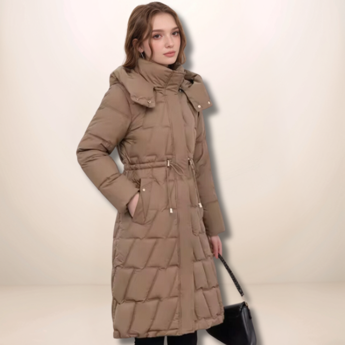 Colette | Damen Lange gesteppte Pufferjacke mit Kapuze