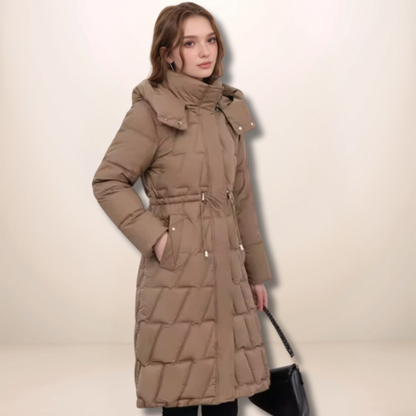 Colette | Damen Lange gesteppte Pufferjacke mit Kapuze