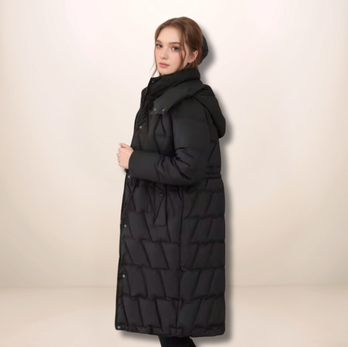 Colette | Damen Lange gesteppte Pufferjacke mit Kapuze