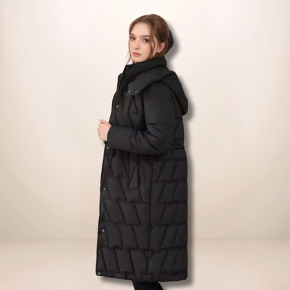 Colette | Damen Lange gesteppte Pufferjacke mit Kapuze