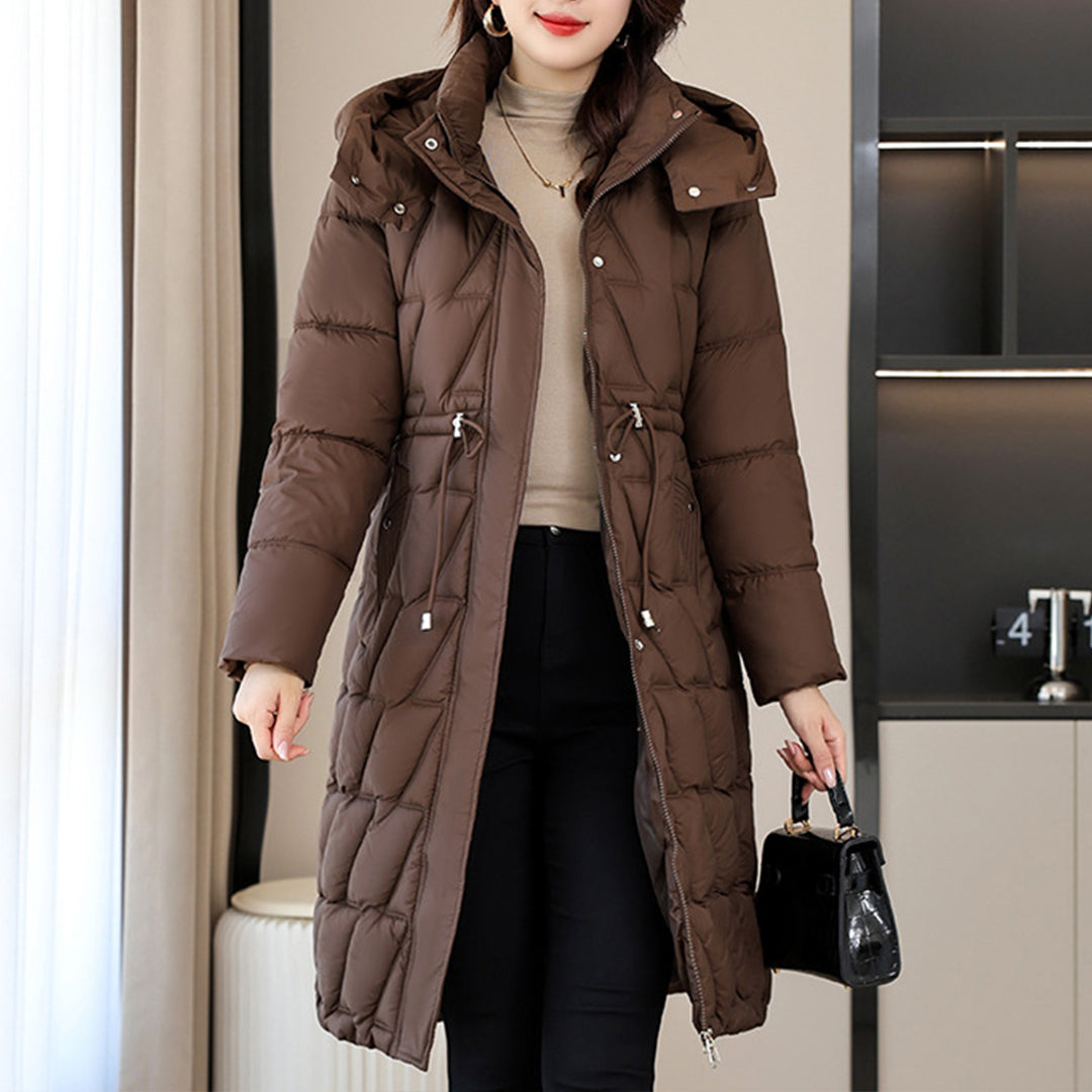 Colette | Damen Lange gesteppte Pufferjacke mit Kapuze