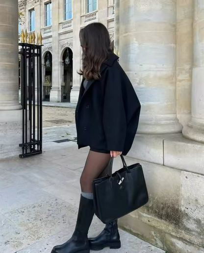 Cornelia | Damen Kurzer einreihiger Winter Mantel Oversize